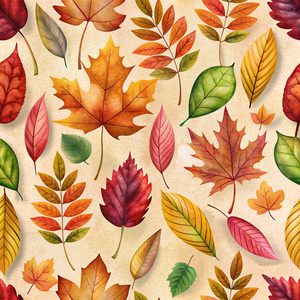 Seamless pattern with multicoloured autumn leaves. Unique design for gift paper and autumn greeting cards on Thanksgiving day