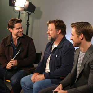 Matt Bomer, Russell Crowe, and Ryan Gosling in a candid group interview for The Nice Guys.