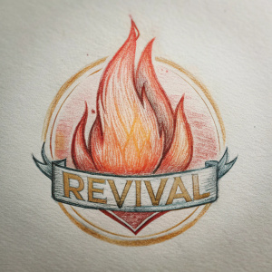 realiza un logo representado el avivamiento como fuego ardiendo con la palabra revival como elemento secundarios
