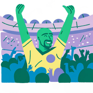 Fabian Delph, male footballer, celebrating victory with arms raised at a stadium. Crowd cheering in background.