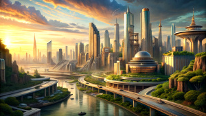 Future City: The Roman Empire.
With the development of alternative energy technologies, desalinization and harnessing fusion for energy. Much of the mass transit will be expanded under ground and roads will be converted to pathways for pedestrians, bicycles and small electric vehicles. No more 