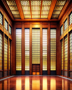 grand lobby wood hight wall hight 4 window vintage glass- high-definition - brown and black wood wall- old wood grey background 