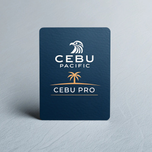Modern logo design for Cebu Pro and Cebu Pacific. Dark blue background, minimalist Philippine Eagle logo. Professional font, contemporary aesthetic.