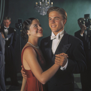 Derek Hough and Tessandra Chavez at the star-studded gala. Black tie event with red carpet and flashing cameras.