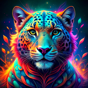 high quality, logo style, Watercolor, powerful colorful leopard face logo facing forward, monochrome background, awesome full color, 
