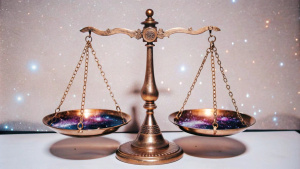 gothic, (dark mystic style), magic scales, gothic scales of balance, dark and white lights on a scale, universe background