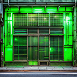 cyberpunk window facade sheet front view industrial panel texture Neon Green Shop