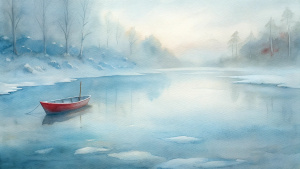 a boat on the frozen river