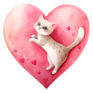 valentine,pink,cat climbing heart,white background