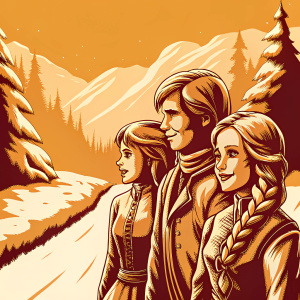 Screenshot from the game 'Frozen Rush'. Anna, Kristoff, and Elsa stand on a snowy mountain path. Buttons and score indicators visible on the interface.