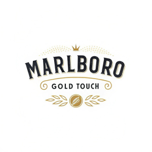 Minimalist logo design for 'Marlboro Gold Touch'. Clean, modern sans-serif font. 'Marlboro' at top, 'Gold Touch' below. White background.
