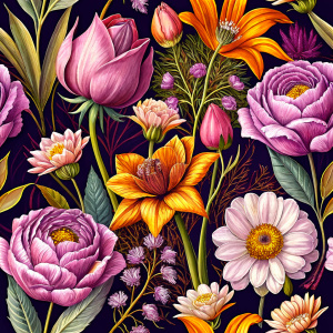 Flowers seamless pattern in the style of Dutch still lifes of the 17th century