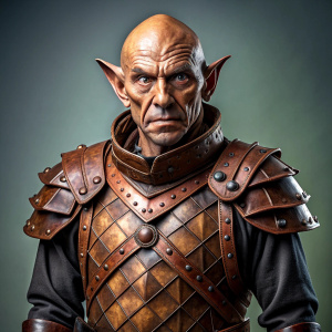 male dungeons and dragons 5e hobgoblin in leather armour in the style of ron spencer