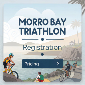 Webpage screenshot showcasing details for upcoming Morro Bay Triathlon. Registration now open. Pricing and event information clearly displayed.