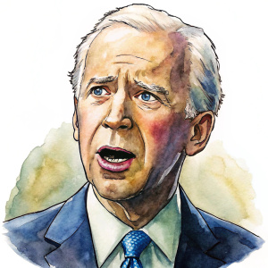 Joe Biden stares off into the distance with his mouth open, portrait, white background