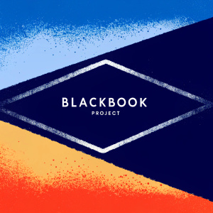 Elegant logo for Blackbook Project featuring simple, geometric design. Charcoal and white color palette. Clean, modern style.