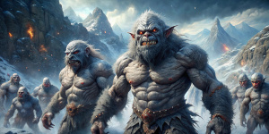Humanoid creatures of short stature, with robust and stocky bodies, covered with dark or hairy hair that protects them from the cold ofthe mountains. Their faces are usually grotesque, with exaggerated features and fiercely malevolent expressions. Its eyes are said to glow with an evil light and its teeth are sharp as blades. They are surrounded by storms and hail