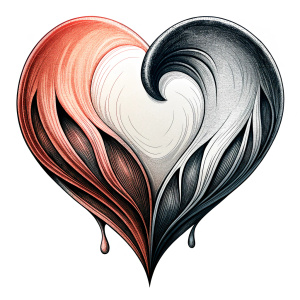 Style stickers. Create a heart shape with clean lines and smooth .Experiment with negative space to create an additional shape within the heart. Apply a subtle gradient to the heart symbol for a modern touch. Black and red only. White background, No Background, vector, 8K.