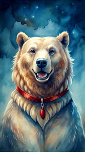 fat happy grizzly with collar