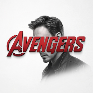 Modern graphic design of the Avengers logo. Bold red letters against plain white background.