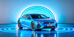 Crear un Logo de Automoción futurista con un coche completo.