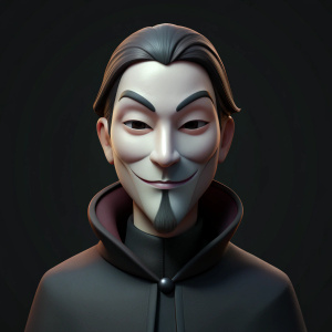 Design a 30 years old man character an Anonymous mask, and try to make the image as realistic as possible.
