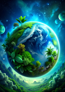 green blue planet (with plants and woods)