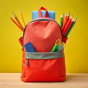 school bag with stationery