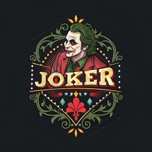 Digital graphic design featuring Joker movie logo. Black background, vector style.