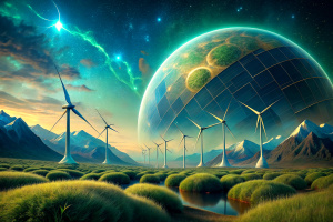 renewable energy modules, cosmic style, nature, green, grass