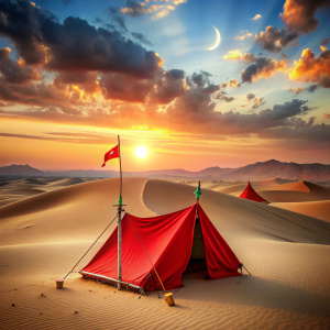 Muharram ashura posts red camping in desert  on white background
