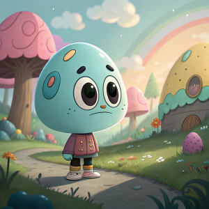 In the mystical world of Gumball, a creature with an egg-shaped head stands out from the crowd.
