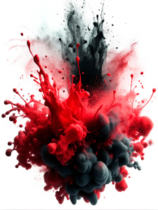Splashes of black and red ink. Splashes of ink. Color stains. Black and red tones on a white background.