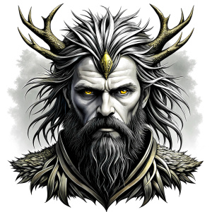 Wikinger mit zwei Gesichtern baum yggdrasil – and weapons high-definition design grey and black, realistic tattoo design, white background