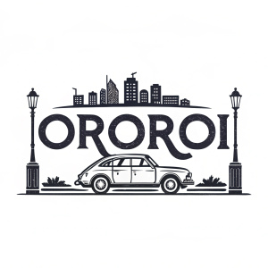 Modern logo for Ororoi, black and white design. Bold Cyrillic font, stylized car and streetlight. Urban and transportation themes, simple and distinctive style.