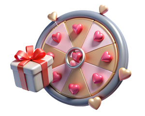 fortune wheel with presents shown  for love dating app  like a balloon made of light metallic
