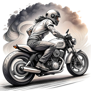 motorcycle biker tattoo design - perfect realistic art - high-definition - grey and black - white background 