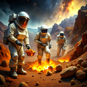 Imagine the planet Mars, there are humans in space suits extracting minerals