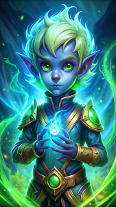 child of singed and soraka blue skin green eyes healty skill