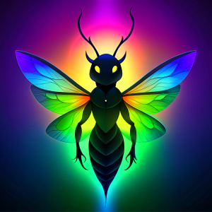 unusual gradient black humanoid bee cat monster bat elk owl goblin butterfly cub in blue green yellow gradient water