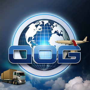 Crea un logo para ‘GOG’ ‘Global Operations Group’ ‘International Logistics’ con un mundo formando la O y con embarques, contenedores, avión y trailer