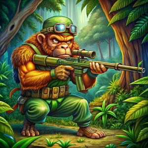 cartoon standing aiming ape soldier shooting sniper