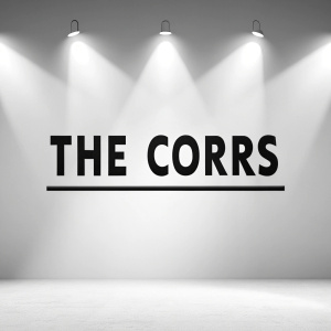 A sleek logo of The Corrs. Simple sans-serif font. Dark letters on a bright white background. Flat design, no shadows or embellishments.