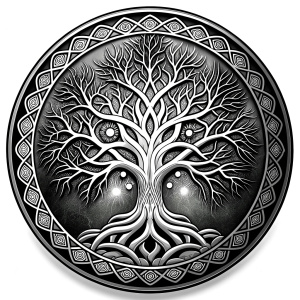 Nordic yggdrasil –  high-definition design grey and black, realistic tattoo design, white background