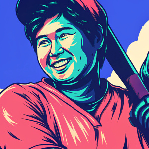 Shohei Ohtani, Asian baseball player, with a warm smile. He is in a vibrant red uniform. The background is blurred, focusing attention on him.