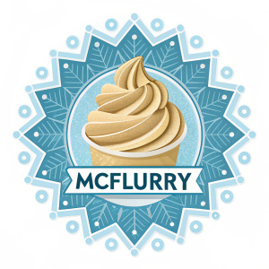 Creative digital artwork showcasing the McFlurry logo. The design features a central spiral in a warm beige hue, surrounded by a geometric pattern in a cool blue. Beneath the spiral, the brand name is displayed in a sleek, contemporary font. The overall design is clean and modern.