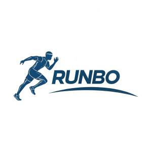 Logo for RunBo Team. Minimalist design with dynamic sprinter icon, sleek blue color scheme