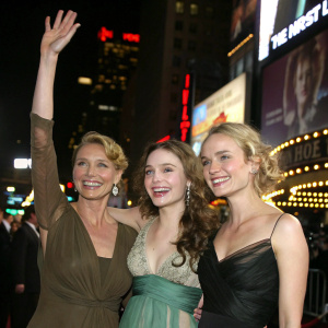 Laurie Holden, Jodelle Ferland, and Radha Mitchell posing happily at the Silent Hill movie premiere in Times Square.
