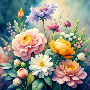 watercolor image ,Pink white Peonies Snowdrops, lobelia, canna,salvia , carnation, Common Crape Myrtle., Ranunculus viburnum, wax flower, dandelion, geranium , watercolor , watercolor , artichoke ,aster,pansy,poppy ,lavender,anemone ,oleander , succulent,pansy,lilac