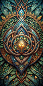 Magic Symbol Tattoo: Triquetra: Celtic triquetra design surrounded by a wreath of foliage.